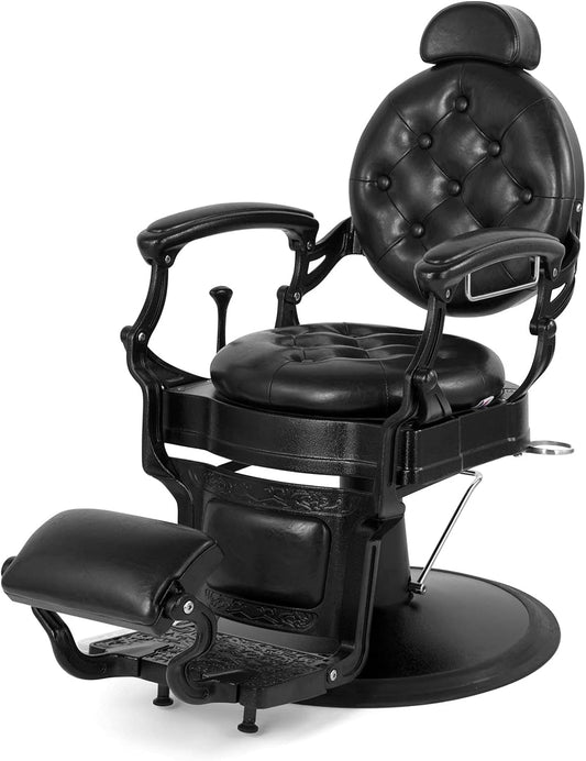 Retro Barber Chair Heavy Duty Barber Chairs Vintage Salon Chair Hydraulic Recline Chair Rounded Cushioning Beauty Spa Styling Equipment(Black)