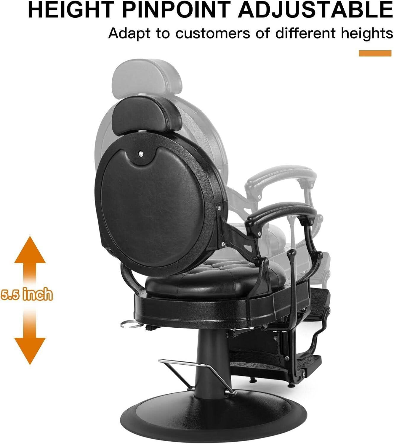 Retro Barber Chair Heavy Duty Barber Chairs Vintage Salon Chair Hydraulic Recline Chair Rounded Cushioning Beauty Spa Styling Equipment(Black)
