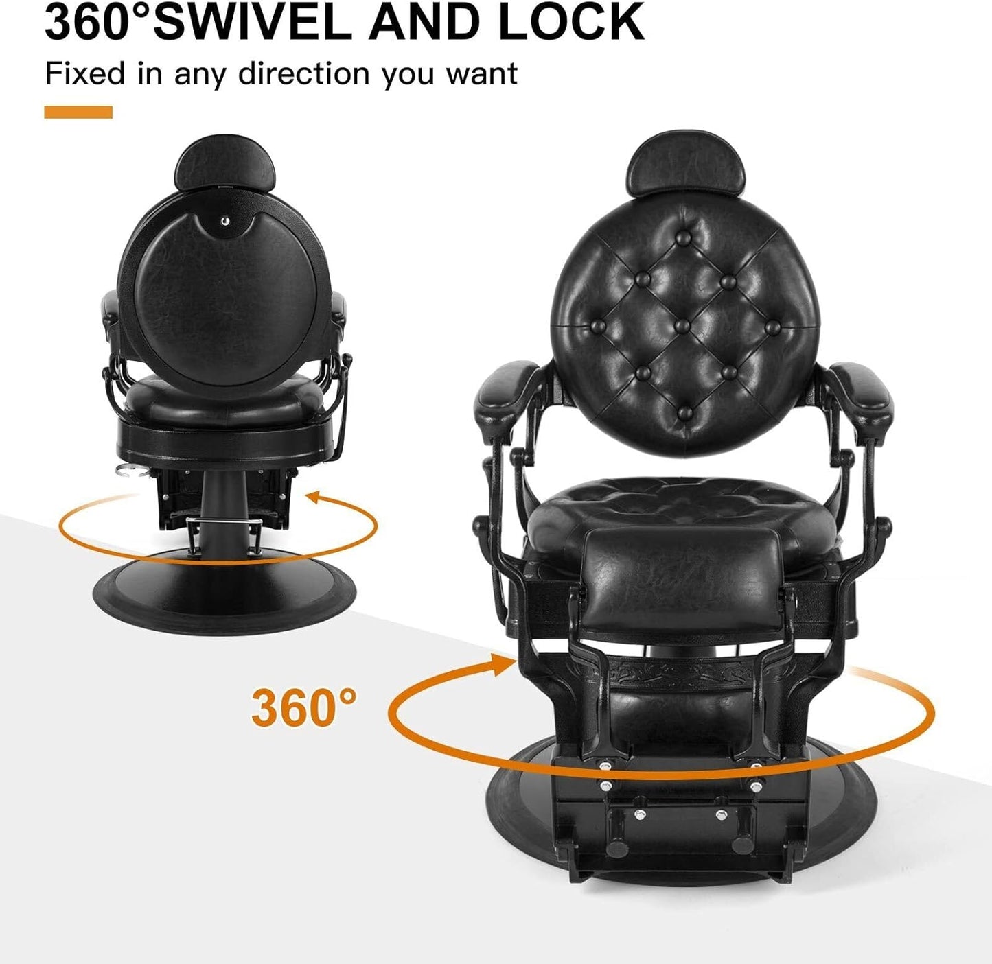 Retro Barber Chair Heavy Duty Barber Chairs Vintage Salon Chair Hydraulic Recline Chair Rounded Cushioning Beauty Spa Styling Equipment(Black)