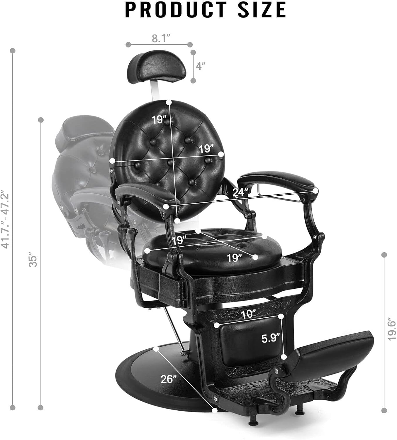 Retro Barber Chair Heavy Duty Barber Chairs Vintage Salon Chair Hydraulic Recline Chair Rounded Cushioning Beauty Spa Styling Equipment(Black)
